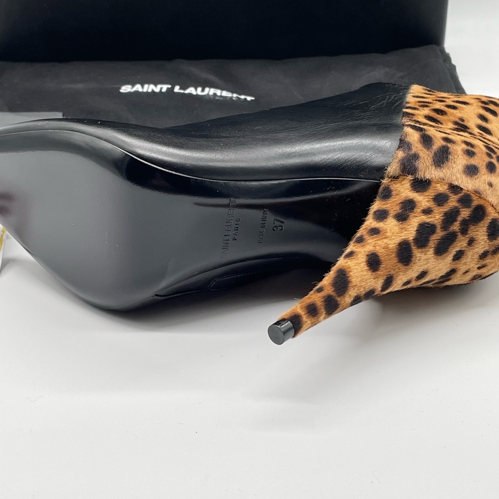 YSL Black Lamb/Pony Stiletto zip bootie ankle leopard detail 37 and 38.5 - Picture 4 of 7